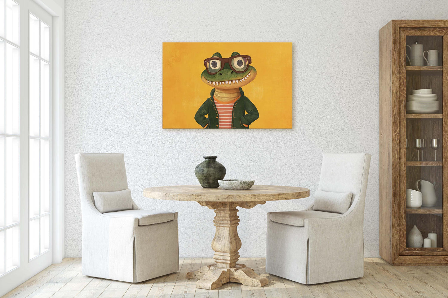Hipster Crocodile, Pop Art, Street Art, Graffiti Painting, Animal Sunglasses, Yellow, Fun Quirky, Large Art Print, Kids Room, Boys Room