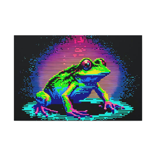 Frog Pixel Canvas Art Ready To Hang Large Print, Vaporwave, synthwave, Gamer, Man Cave