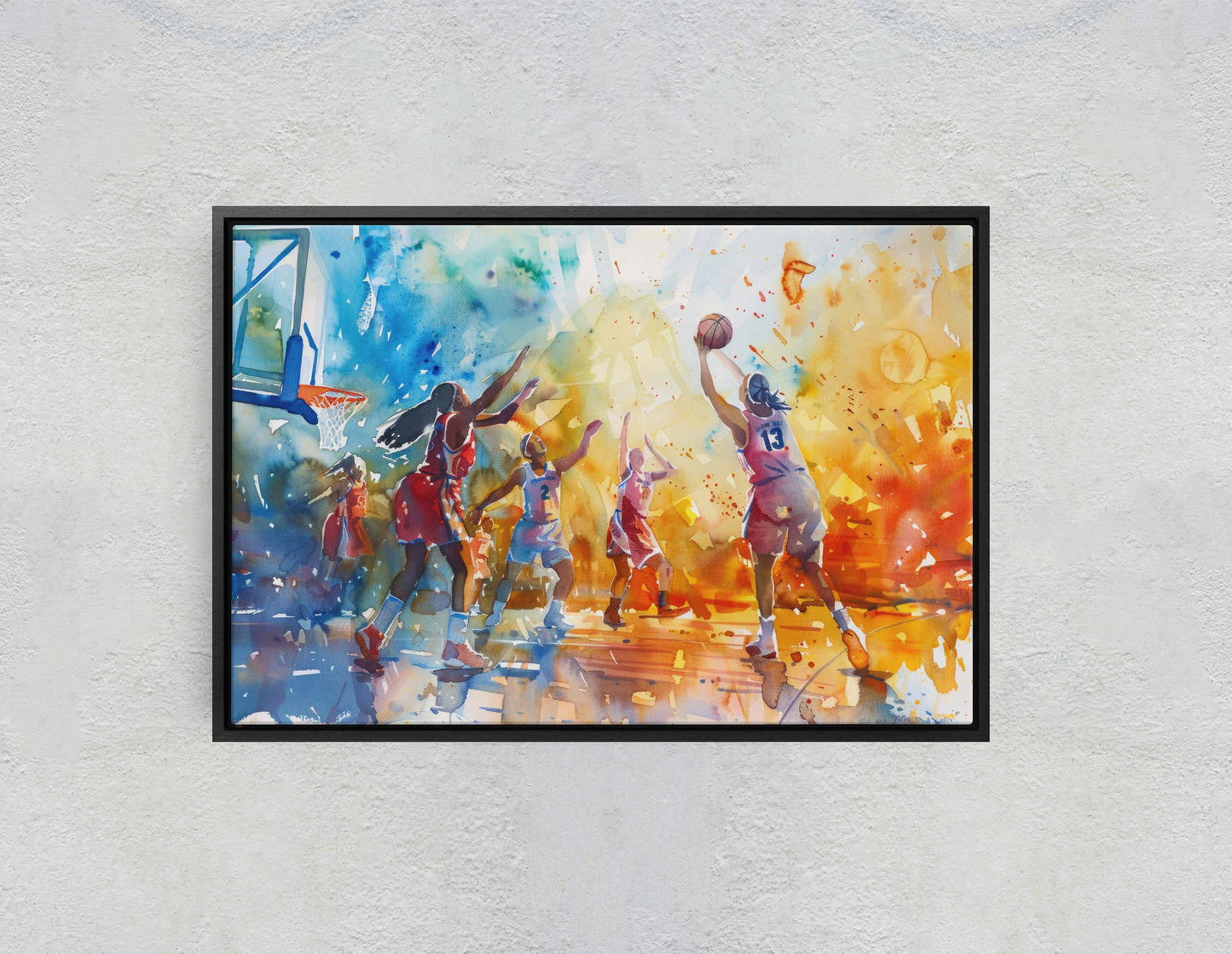 Women's Basketball, Girls Basketball, Colorful sports, Woman Sports, Large Art Print, Framed Canvas, Girls Room, Kids room, Athlete