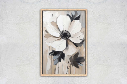 Modern Flower, Contemporary Art, Flower Painting, Black White Beige
