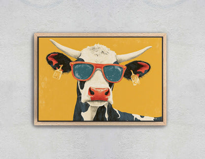 Hipster Cow, Pop Art, Street Art, Graffiti Painting, Animal Sunglasses, Yellow, Fun Quirky, Large Art Print, Kids Room, Boys Room