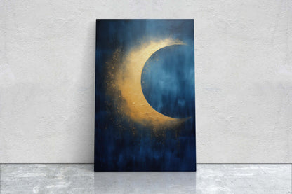 Gold Moon on Indigo, Moon Painting, Minimalist Art, Circle Indigo, Maximalist Art, Contemporary Decor, Celestial Art, Space Decor, Night Sky