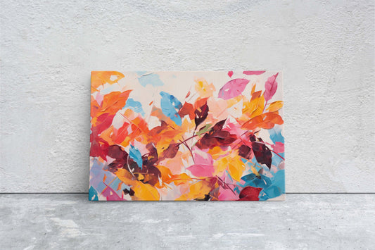 Abstract Leaf Print, Fall Leaves, Autumn,Red Orange Canvas, Fine Art, Modern Artwork, Contemporary Print, Framed Canvas