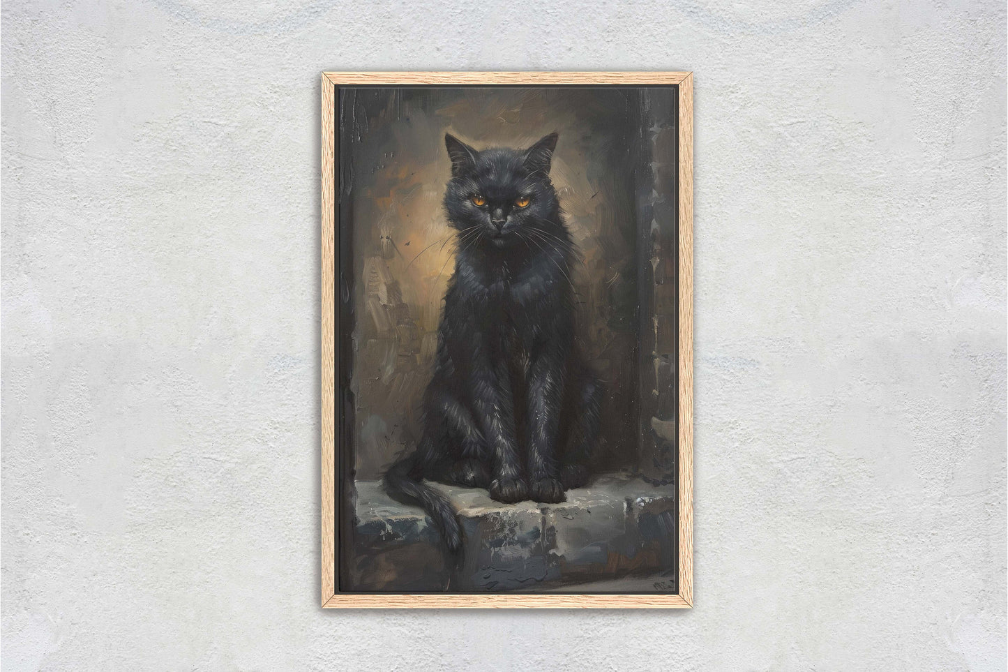 Ominous Cat, Black Cat Stare, Halloween Decor, Gothic Art, Framed Canvas, Extra Large print