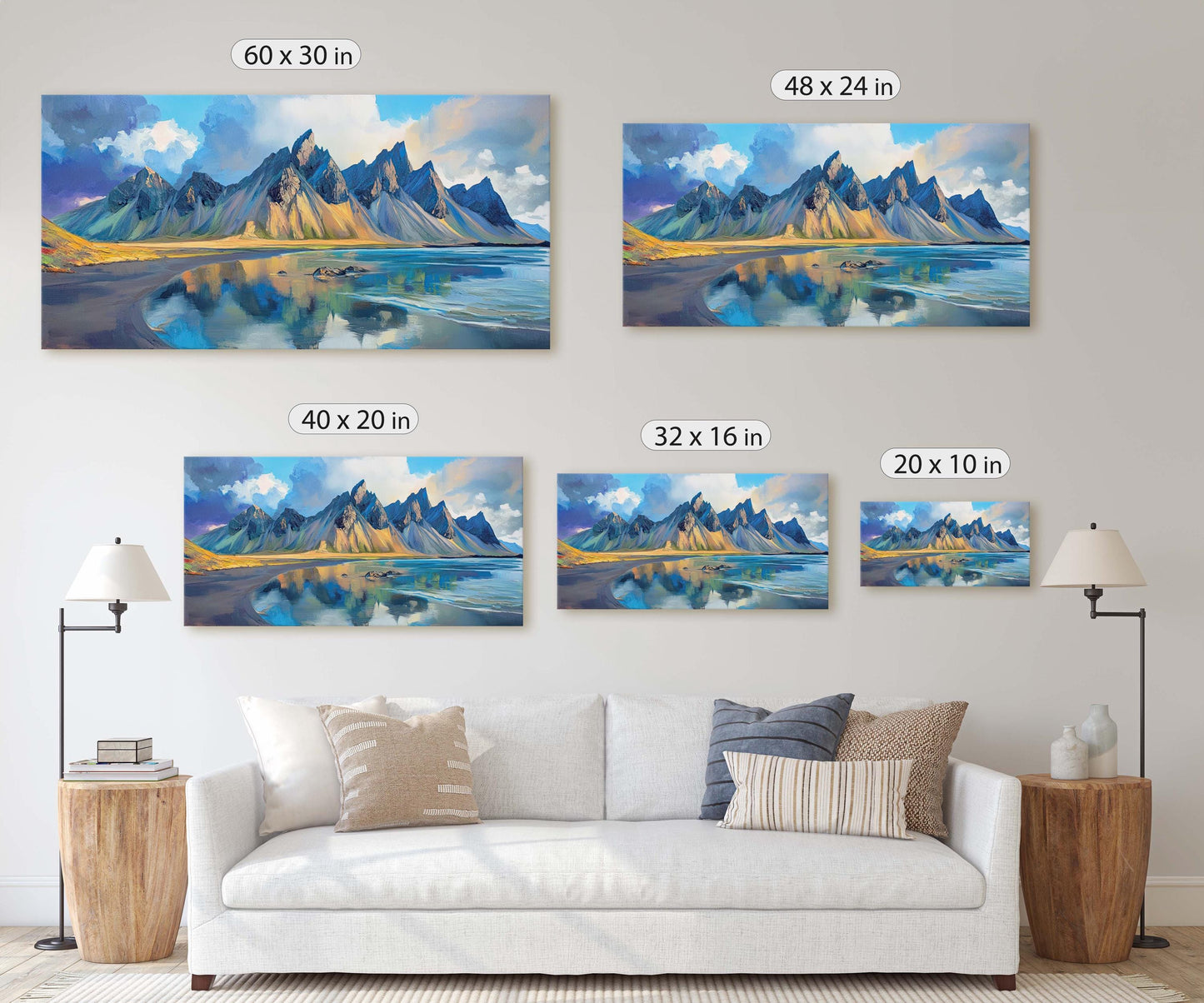 Vestrahorn Painting, Iceland Art, Nature Painting, Mountain Art