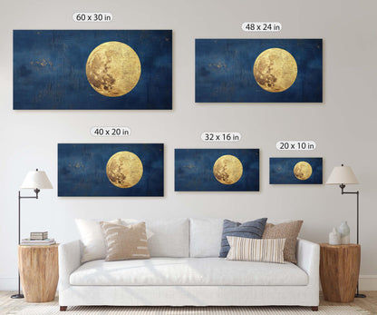 Indigo Gold Moon, Full moon art, Moon Landscape, Contemporary Art, Celestial Decor