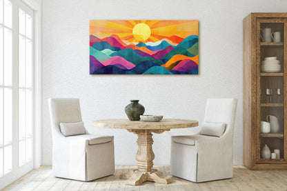 Sunshine Mountain, Canvas Print, Sunset Decor, Flat Art, Vibrant Color, Bold Art, Vertical, Abstract, Mid Century Modern, Scandinavian Print