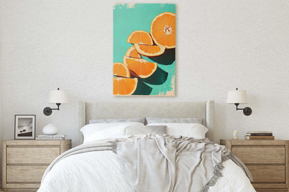 Cut Oranges, Orange Green, Mint Green, Pop Art, Food Art, Kitchen Decor