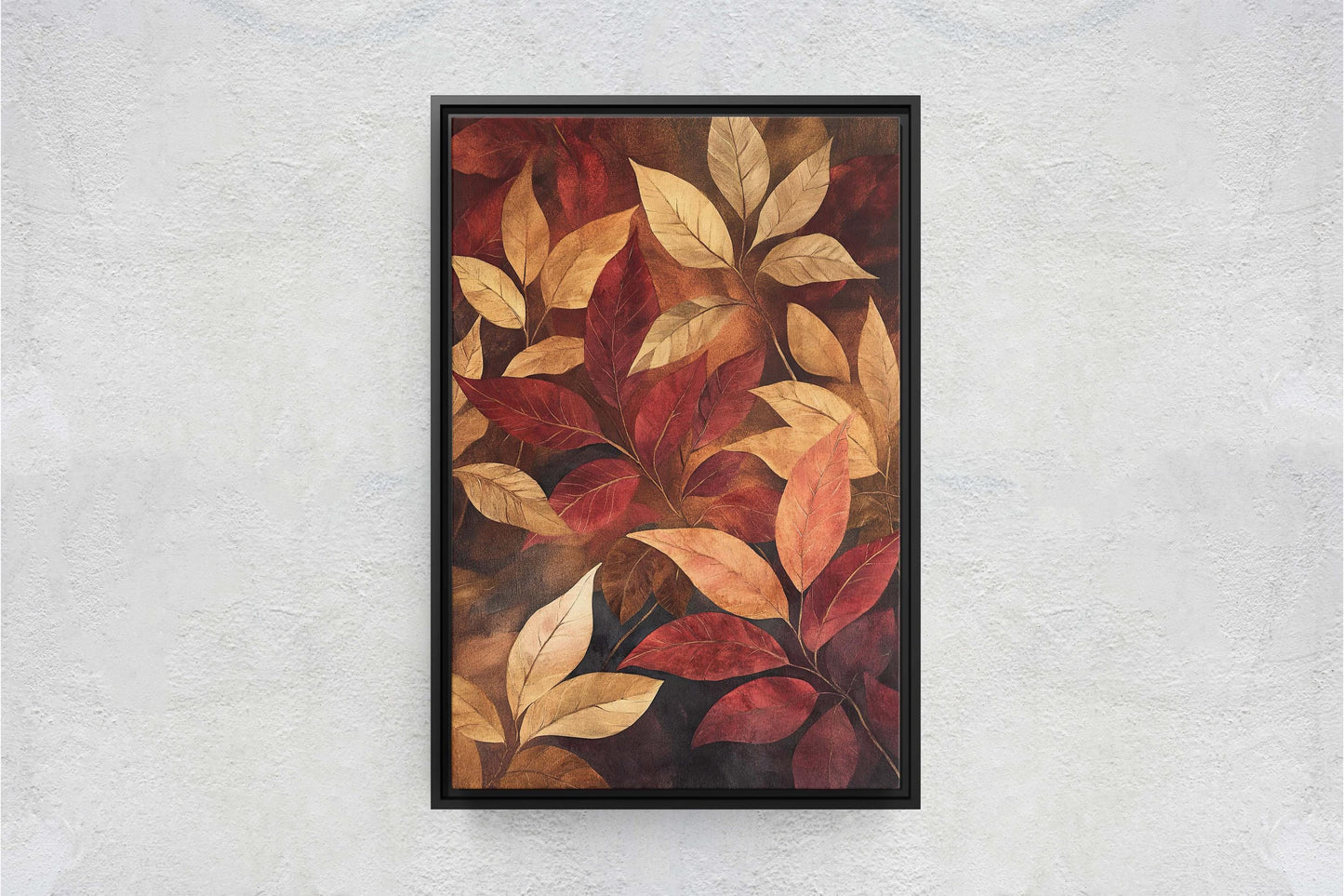 Fall Leaves Painting, Red Orange Leaves, Autumn Decor