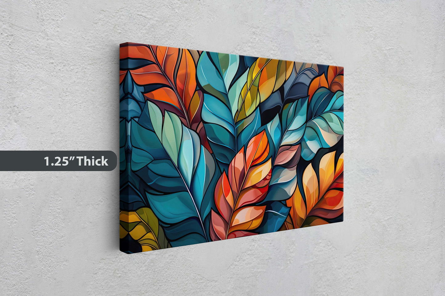Modern Leaves, Contemporary Colorful, Fall Season, Abstract Symbolist, Framed Canvas, Large Art Print