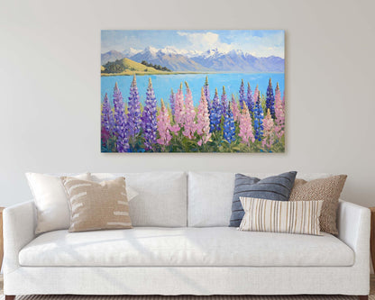 Lake Tekapo Painting, New Zealand Art, Landscape Painting, Wildflower Lake