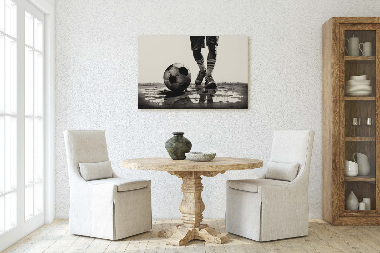 Soccer Painting, Black and White, Sports Decor, Soccer Player, Framed Canvas, Large print, Gift for Dad, Gift for Him