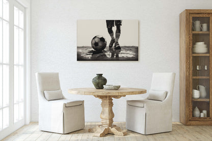 Soccer Painting, Black and White, Sports Decor, Soccer Player, Framed Canvas, Large print, Gift for Dad, Gift for Him