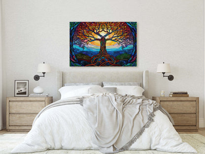 Tree of life, Yggdrasil Painting, Norse Mythology, Celtic Art, Stained Glass, Symbolic Artwork, Nature Decor, Abstract Nature, Large Print