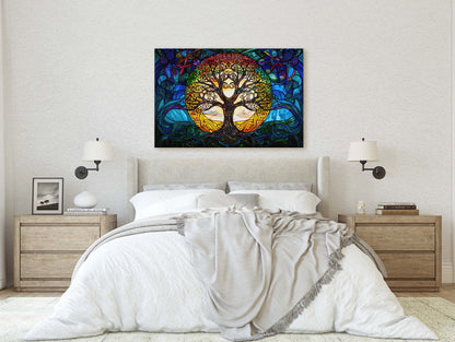 Yggdrasil Painting, Tree of life, Norse Mythology, Celtic Art, Stained Glass, Symbolic Artwork, Nature Decor, Abstract Nature, Large Print