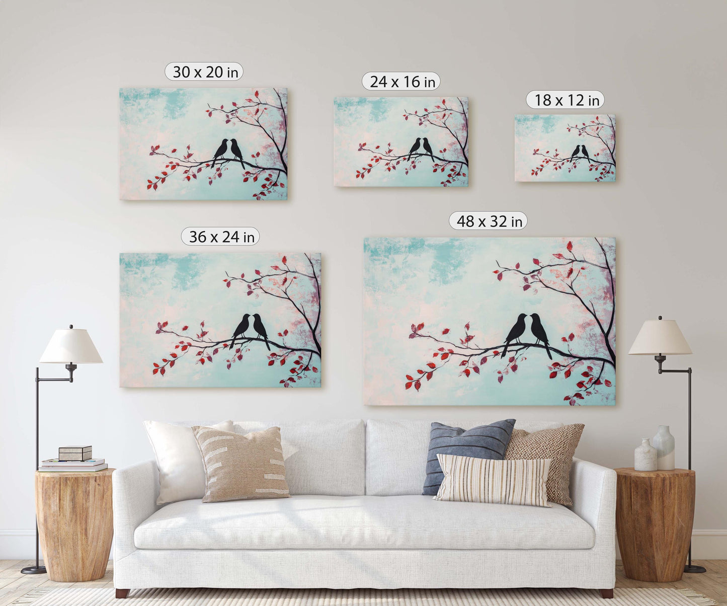 Lover birds, Bird Print, Pastel Colors, Contemporary Print, Blue Pink