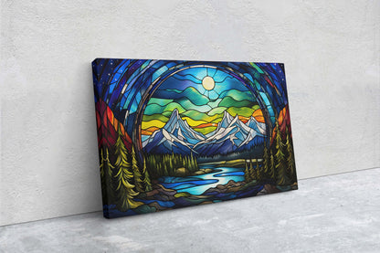 Stained Glass Glaciers, Painting Night, Moon Mountains, Mountain Landscape, Framed Canvas, Cold Mountains, Snow Peaks