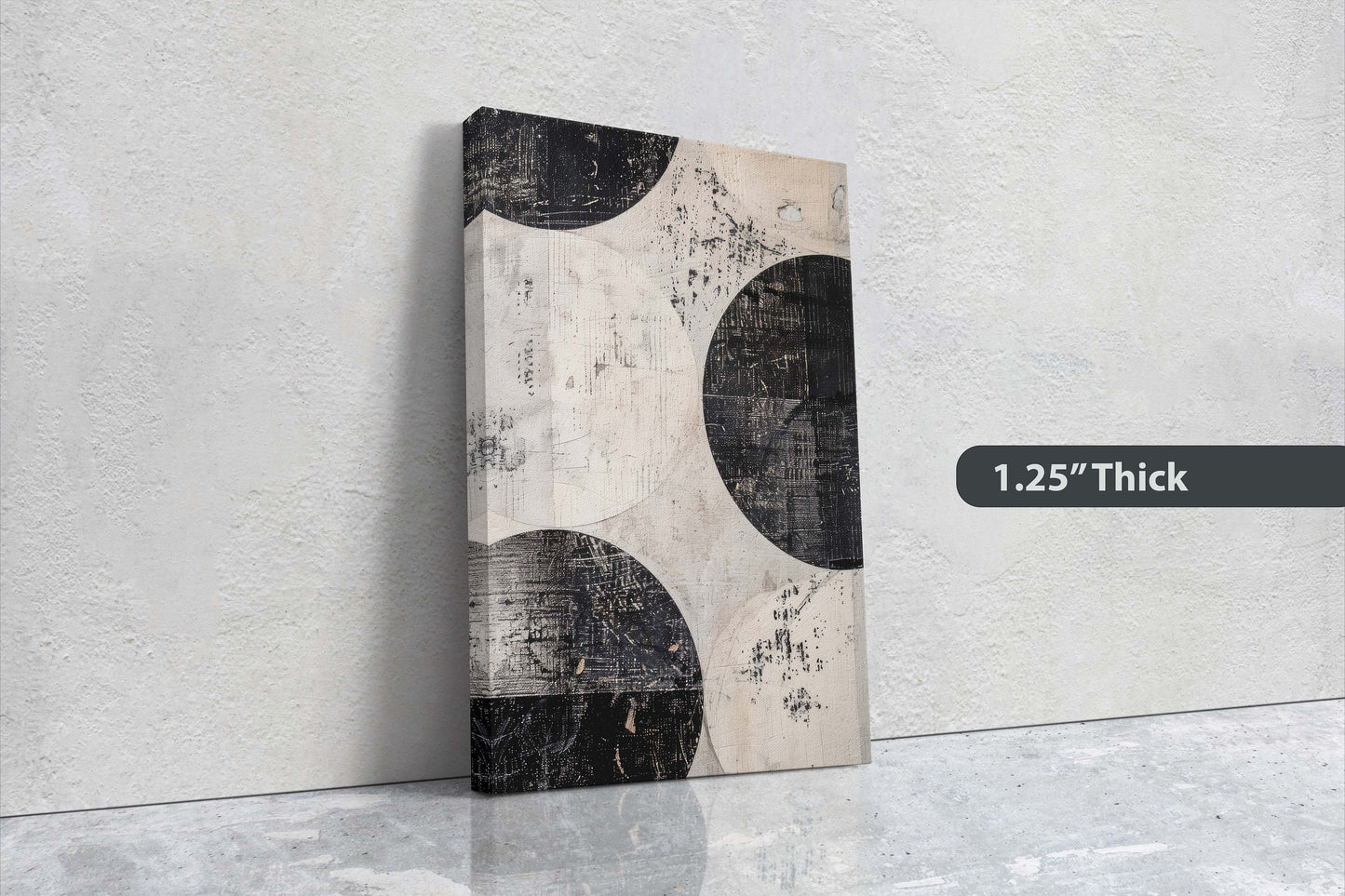 Wabi Sabi Artwork, Minimalist Circles, Neutral Tones, Black and White, Extra Large Print, Framed Canvas, Abstract, Texture