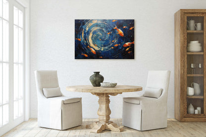 Fish School Painting, Canvas Wall Art, Abstract Blue Sea Painting, Boho Wall Décor, Custom Painting, Home Decor,Large Original,Framed Canvas