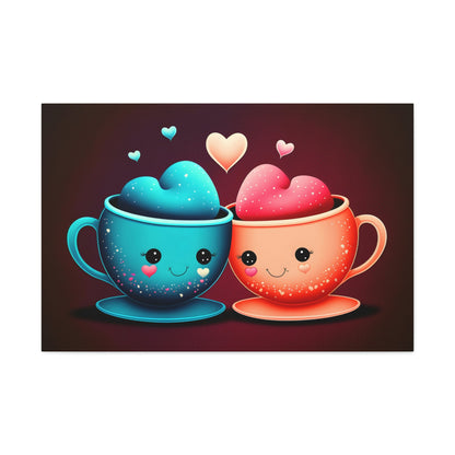 Cute Mugs in Love Canvas Art Ready To Hang