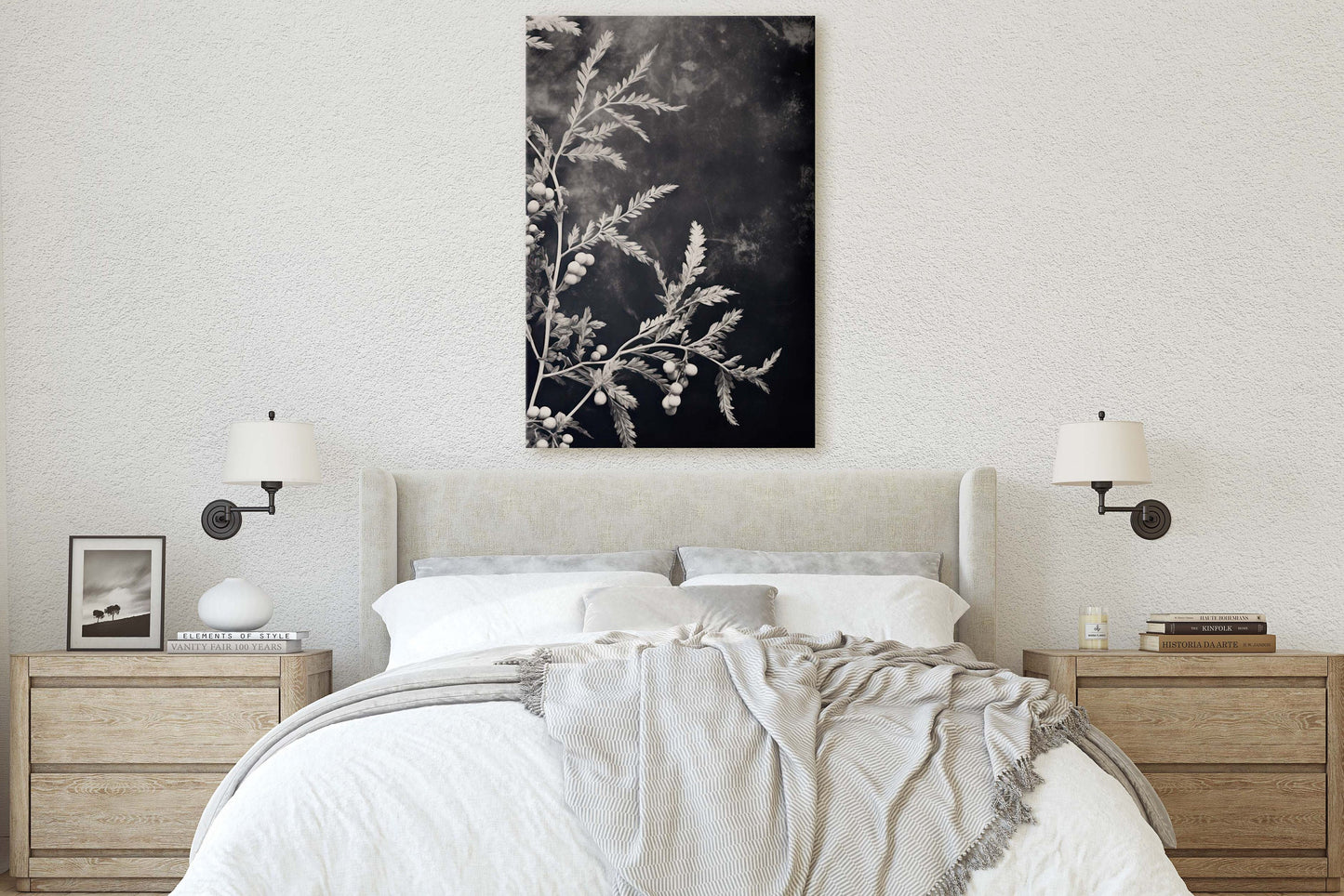 Botanical Print, Black and White, Minimalist Painting, Farmhouse Decor, Floral Wall Art, Framed Canvas, Wildflower Art