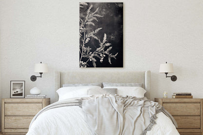 Botanical Print, Black and White, Minimalist Painting, Farmhouse Decor, Floral Wall Art, Framed Canvas, Wildflower Art