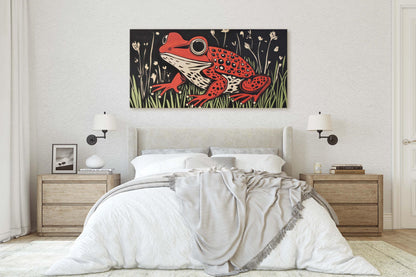 Red Frog Painting, Scandinavian Art, Contemporary Decor, Modern Design