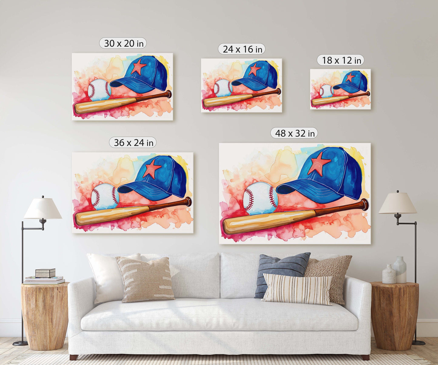 Watercolor Baseball, Baseball Painting, Baseball Bat, Original Art, Sport Lover, Kids Room, Boys Room