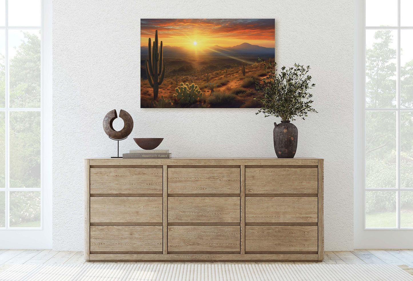 Desert Sunrise on Canvas, Subdued Desert, Landscape Realistic, Realism Painting, Dramatic Sand, Cactus Sunrise, Evening Art, Nature Painting