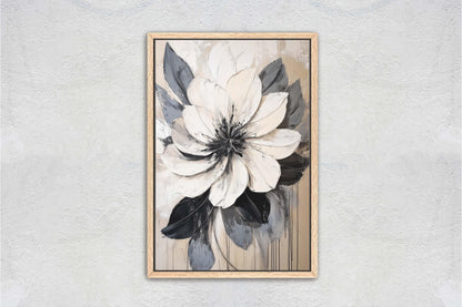 Flower Painting, Black White Flower, Contemporary Art, Beige Black White