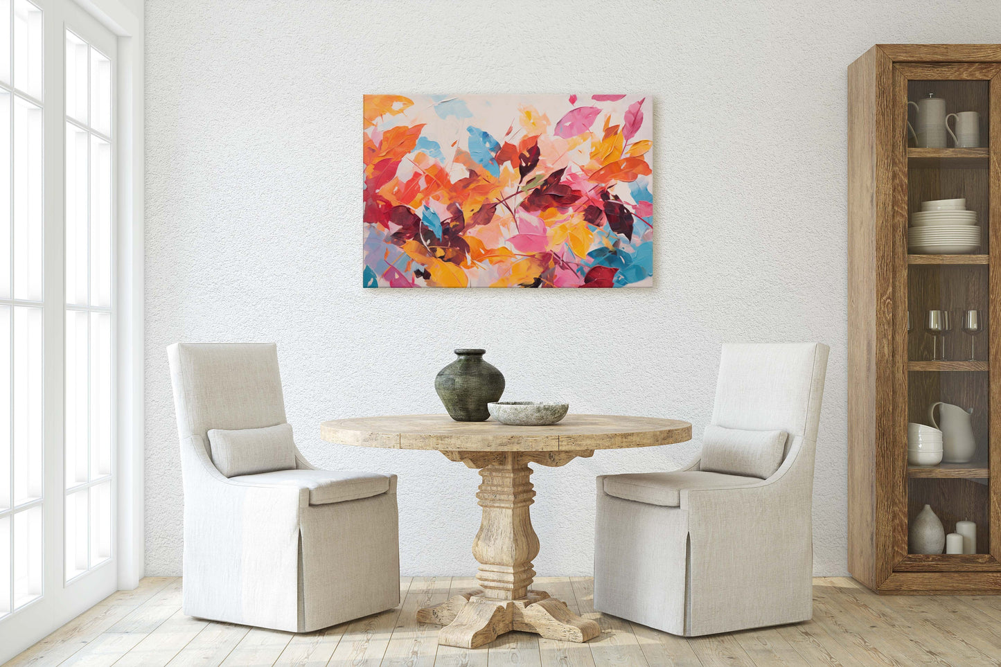 Abstract Leaf Print, Fall Leaves, Autumn,Red Orange Canvas, Fine Art, Modern Artwork, Contemporary Print, Framed Canvas