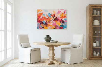 Abstract Leaf Print, Fall Leaves, Autumn,Red Orange Canvas, Fine Art, Modern Artwork, Contemporary Print, Framed Canvas