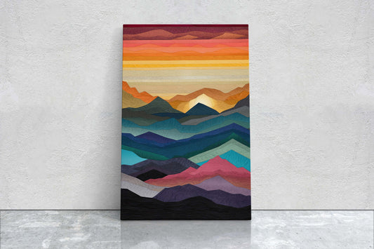 Minimalist Mountains, Sunset Decor, Flat Art, Vibrant Color, Bold Art, Vertical, Abstract Mountain, Mid Century Modern, Scandinavian