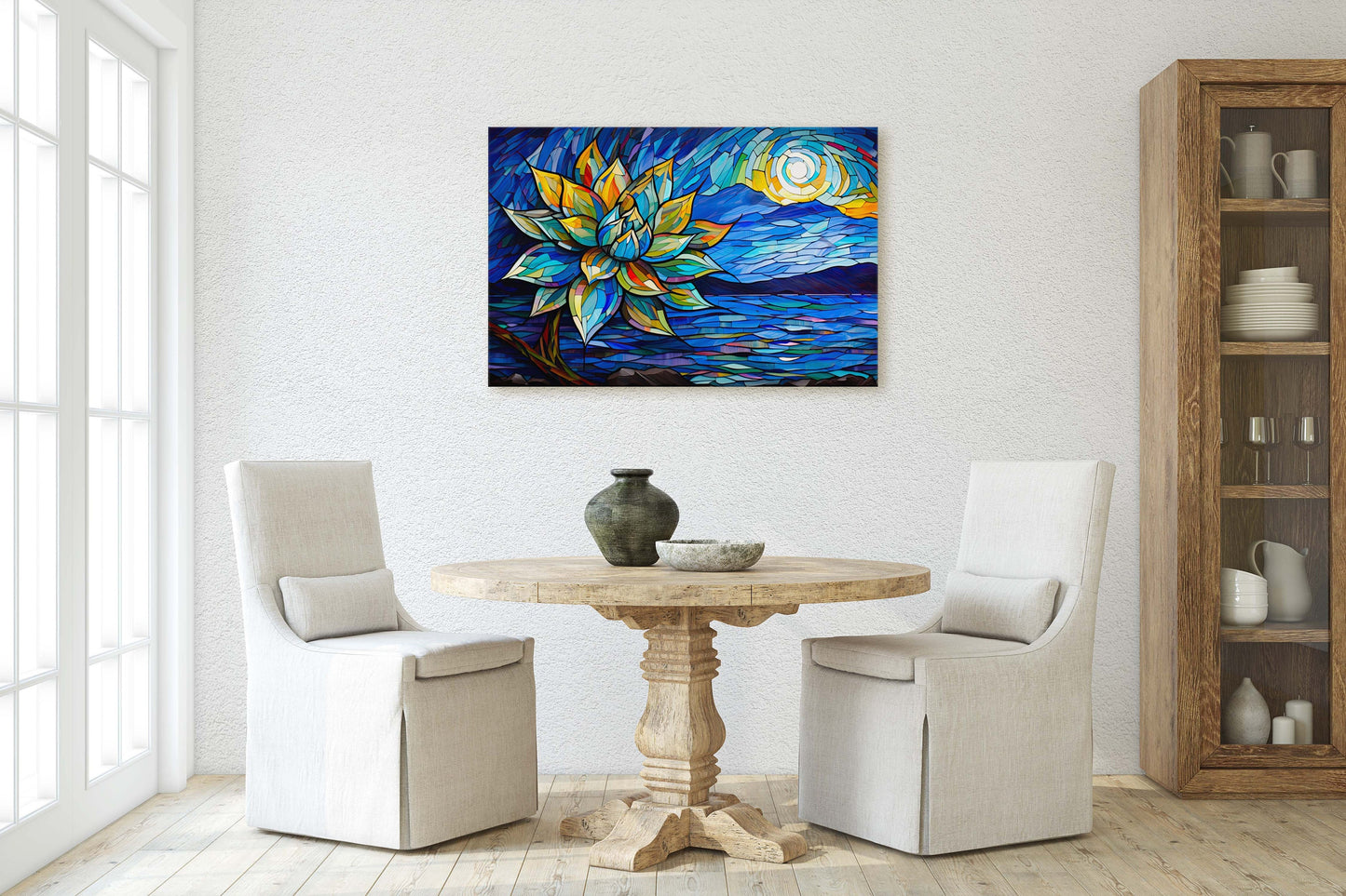 Agave Painting, Stained Glass, Mosaic Decor, Framed Canvas, Landscape Painting, Large Print
