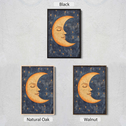 Vintage Moon Sleeping, Moon Face Painting, Retro Art, Moon in Sky