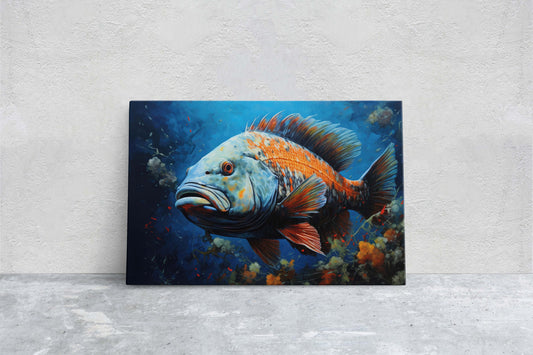 Fish  Painting, Canvas Wall Art, Abstract Blue Sea Painting, Boho Wall Décor, Custom Painting, Home Decor,Large Original,Framed Canvas