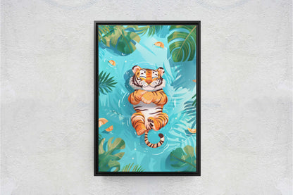 Baby Tiger Sleeping, Tiger Cub, Relaxing Tiger, Big Cat Art, Nursery Decor, Kids Room Art, Framed Canvas, Large Art Print, Tropical Decor