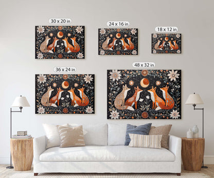 Fox Folk Art, Celestial Art, Fox Art, Nature print, Canvas print