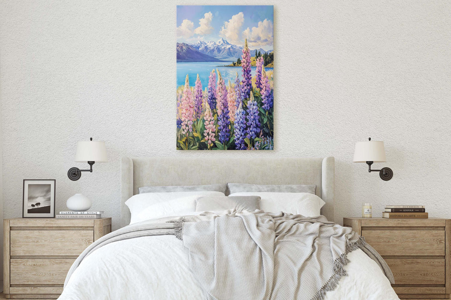 Lake Tekapo Painting, New Zealand Art, Landscape Painting, Wildflower Lake