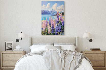Lake Tekapo Painting, New Zealand Art, Landscape Painting, Wildflower Lake