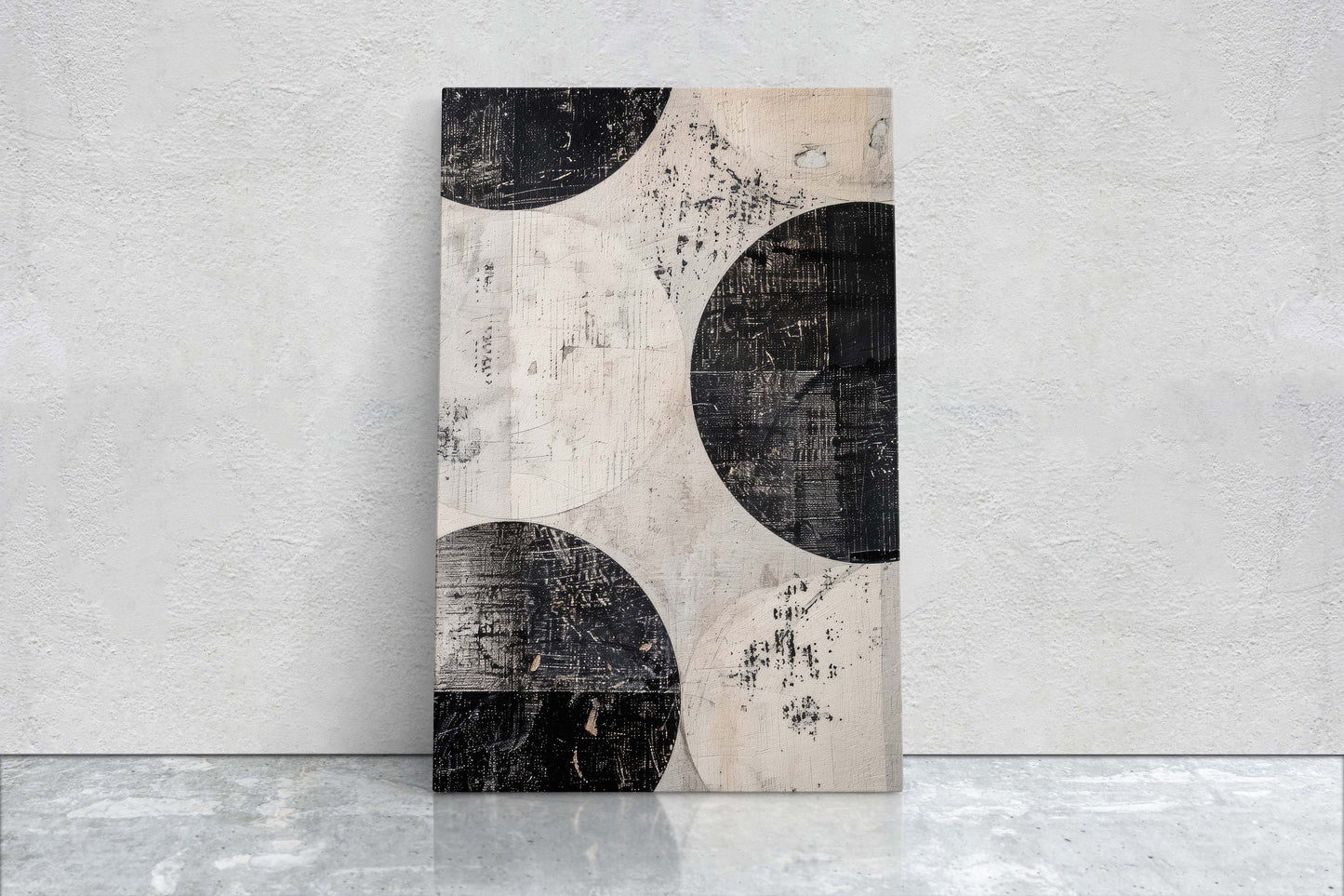 Wabi Sabi Artwork, Minimalist Circles, Neutral Tones, Black and White, Extra Large Print, Framed Canvas, Abstract, Texture