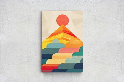 Cloudy Mountain on Canvas, Sunset Decor, Flat Art, Vibrant Color, Bold Art, Vertical, Abstract, Mid Century Modern, Scandinavian Print