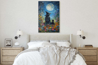 Witch Full Moon, Black Cat Wildflowers, Halloween Decor, Whimsical Halloween, Whimsy Night Stars