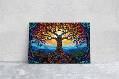 Tree of life, Yggdrasil Painting, Norse Mythology, Celtic Art, Stained Glass, Symbolic Artwork, Nature Decor, Abstract Nature, Large Print
