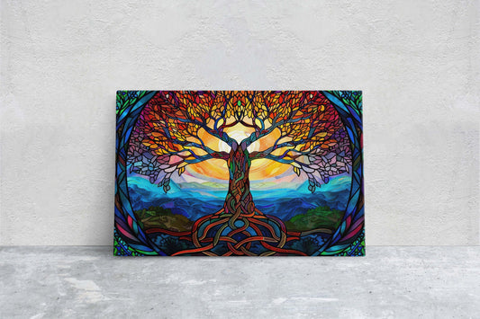 Tree of life, Yggdrasil Painting, Norse Mythology, Celtic Art, Stained Glass, Symbolic Artwork, Nature Decor, Abstract Nature, Large Print