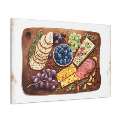 Watercolor Charcuterie Art Ready To Hang Large Print, Painting, Food, Kitchen Decor