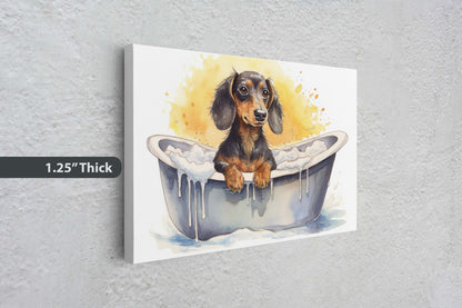 Dachshund Bath, Dog in Bathtub, Bathroom Decor, Kids Bath, Powder room, Fun Art, Wiener Dog, Bath time Art, Cute Dog Art, Silly Puppy