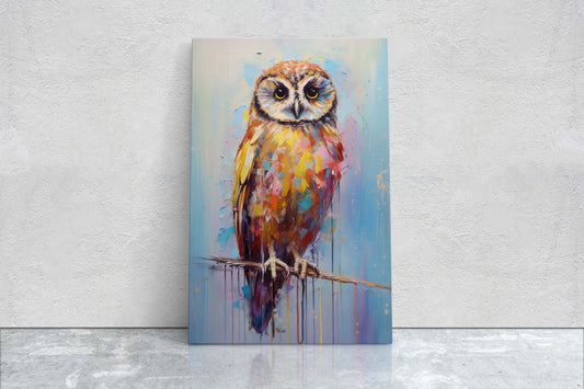 Owl Colors, Abstract owl, Bird Art, Contemporary Animal, Modern Decor, Framed Canvas, Nature Lover, Owl Lover, Classic