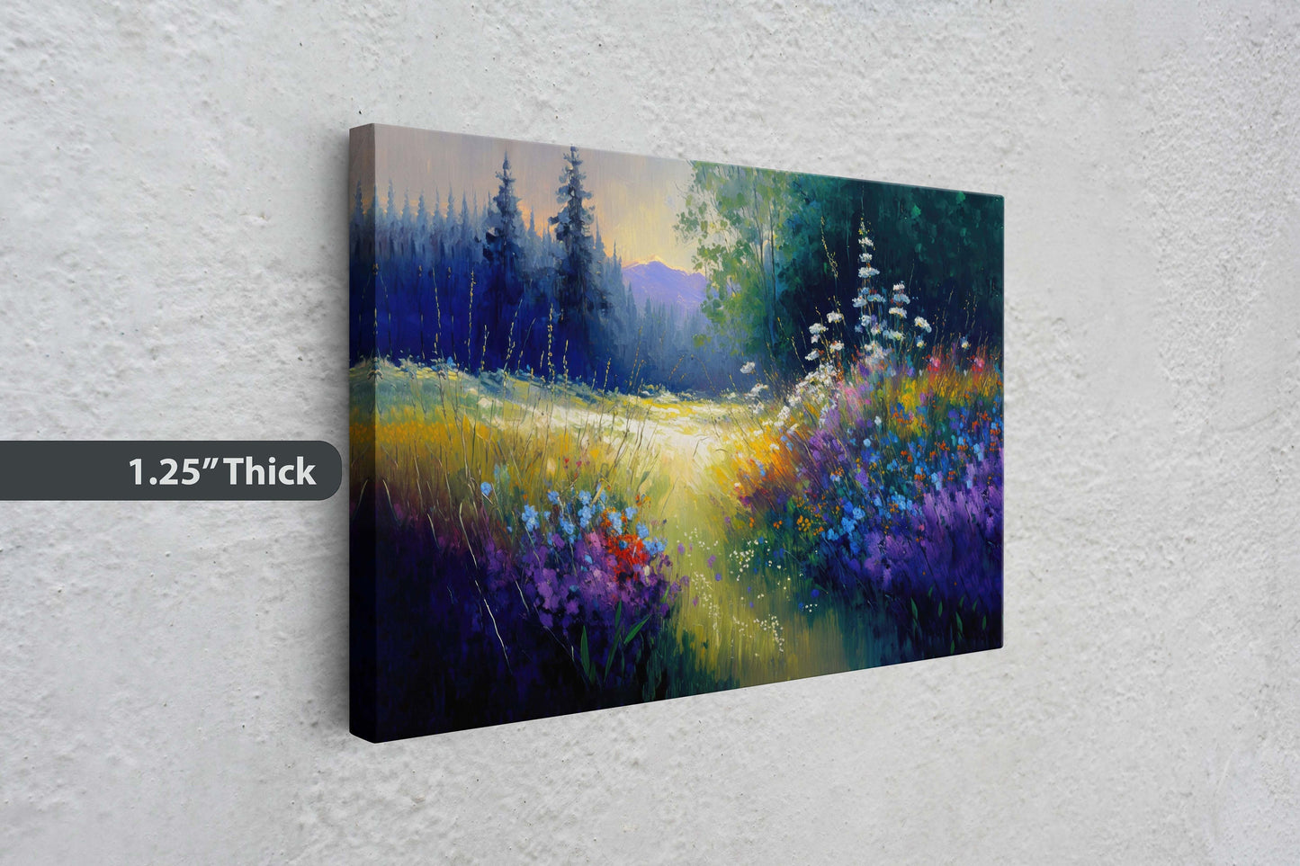 Flower Meadow Canvas Art Ready To Hang Large Print, Oil Painting, Landscape