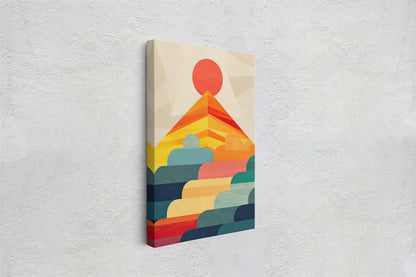 Cloudy Mountain on Canvas, Sunset Decor, Flat Art, Vibrant Color, Bold Art, Vertical, Abstract, Mid Century Modern, Scandinavian Print